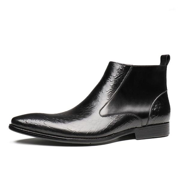 

boots fashion black pointed toe mens dress genuine leather man ankle1
