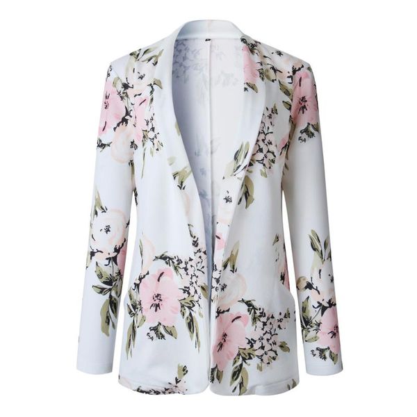 

spring floal prints white blazers for women 2020 open stitch casual long sleeve streetwear jackets work suits mujer plus size, White;black