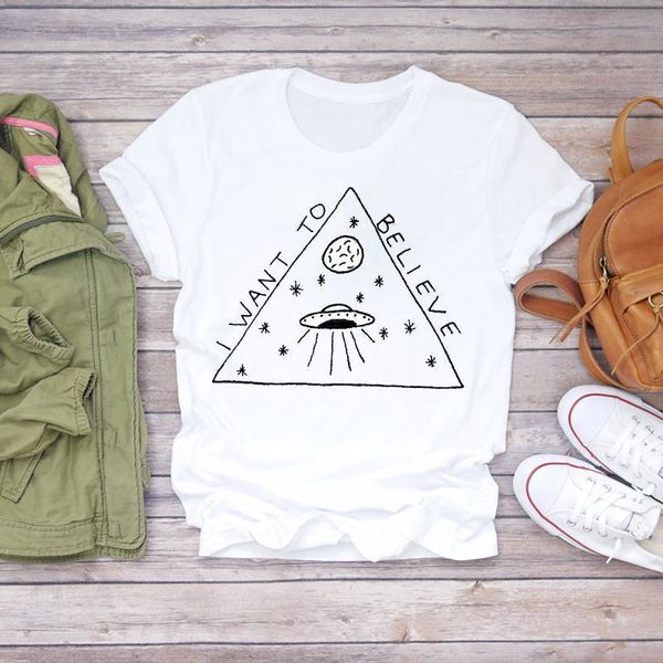 

women ufo cartoon short sleeve 90s pint clothes summer shirt t-shirts t graphic female ladies womens tee t-shirt, White