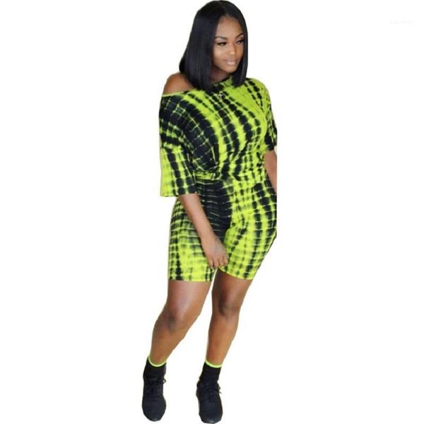 

tie dye print 2 piece set women clothes short sleeve tees and tight shorts two piece set casual sports suit1, White