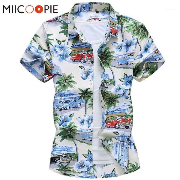 

men fashion 2020 new red car printed mens hawaiian shirt streetwear holiday casual short sleeved floral camisa plus size -7xl1, White;black