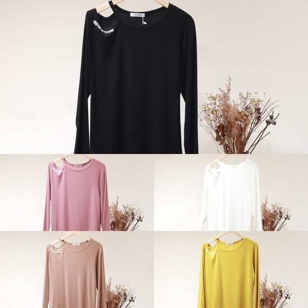 

nuqqy new neck long sleeve t-shirt spring 2020 crew korean t-shirt t-shirtwomen's leakage women's shoulder bottom coat pzr93, White