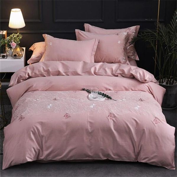 

luxury bedding king size 4pcs duvet cover 60s long-staple cotton handmade embroidered set bed sheets quilt cover