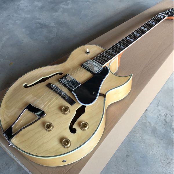 

standard custom f hollow body jazz electric guitar, natural wood color guitarra,musical instruments.vibrato system