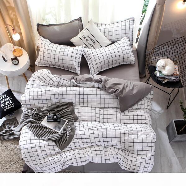

62 lattice duvet cover pillowcase bed sheet simple boy girls plaid bedding sets 3 4pcs single double bedlinen home textile