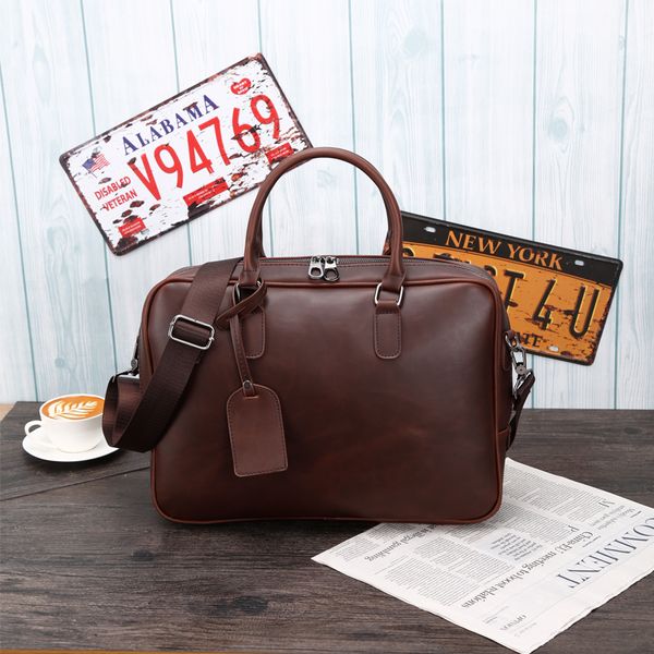 

luxury men's business office leather briefcase retro one-shoulder cross-lap lapbag file new handbag