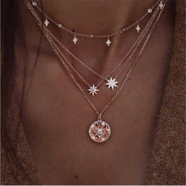 

бесплатной доставка многослойного кристалл кулон ожерелье choker женщина кристалл звезда сеть перл инкрустация pendnats ожерелье, Golden;silver