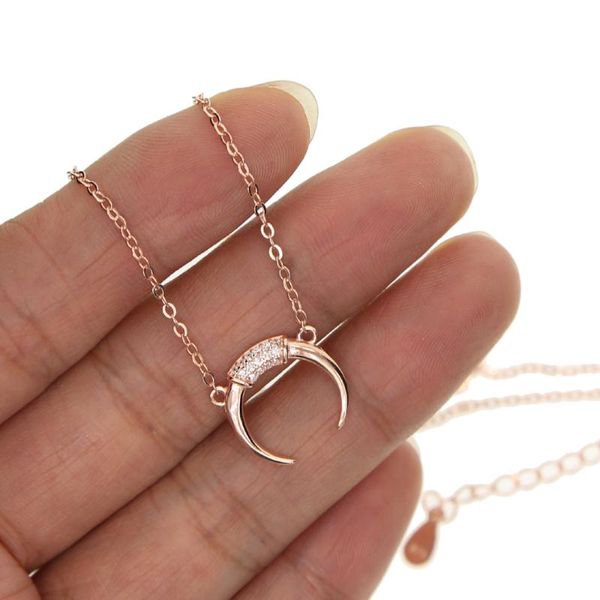 

christmas gift guarantee 925 sterling silver rose gold color crescent moon dainty cross thin chain silver women moon necklace