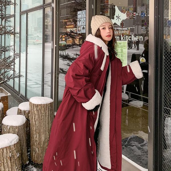 

women's down & parkas junelove lamb wool coat winter pie overcoming long large lapel locomotive loose outwear casual thick warm fashion, Black