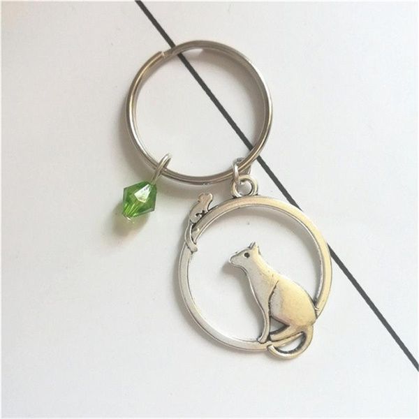 

keychains mouse and cat charm personalized keychain with birthstone keyring1, Silver