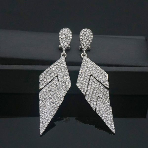 

dangle & chandelier european american exaggerate big earrings for women geometric shiny rhinestone tassel long drop brincos fashion jewelry, Silver