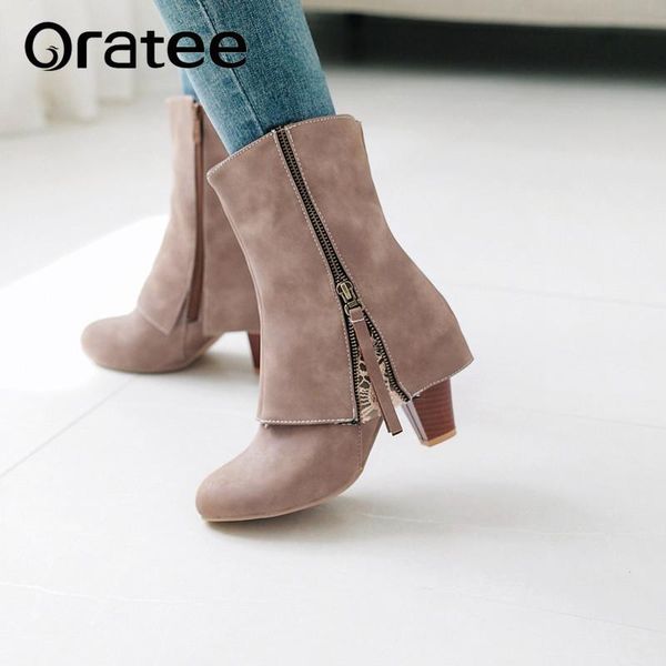 

2020 plus sizes 34-43 women's shoes woman boots autumn winter mid-calf boots woman retro leisure shoes, Black