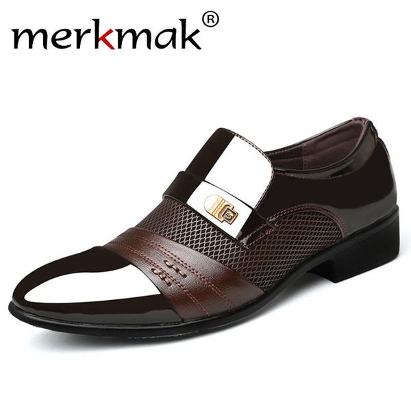 

merkmak 2020 men dress shoes men oxfords fashion business shoes new classic leather men's slip on suits big size 48, Black
