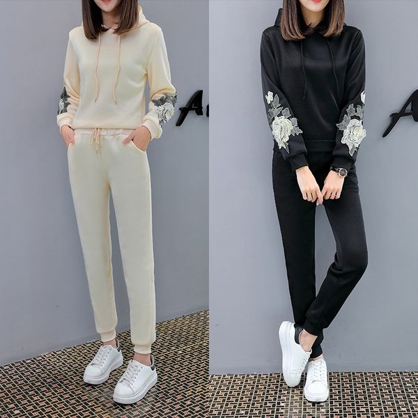 

hvuda plush for embroidered thickened leisure hoodie two piece suit and women plush and sportswear sportswearembroidered sportswearthickened, Gray