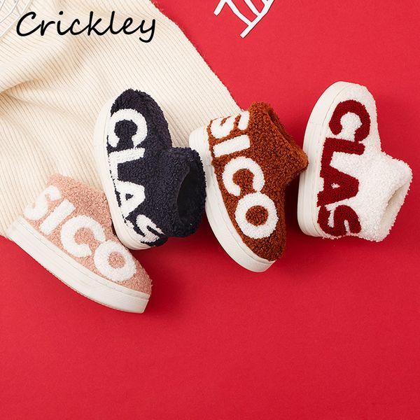 

toddler winter plus cashmere letter pattern shoes for girls boys keep warm soft snow kids flat outdoor ankle boots, Black;red