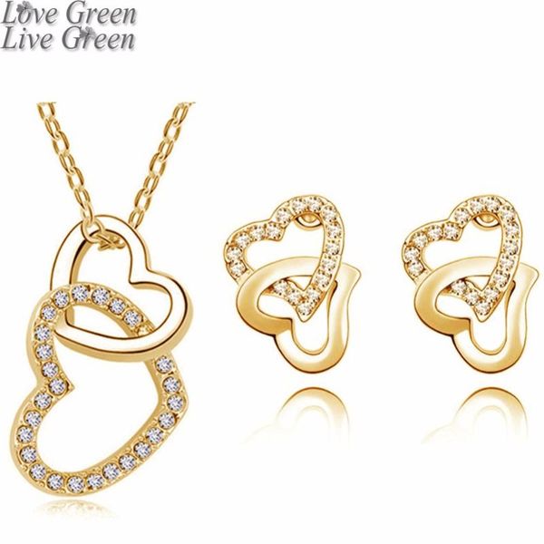 

fashion queen girl birthday gift love brand wedding Crystal rhinestones Heart pendant necklace earrings Jewelry Sets 80017, Silver
