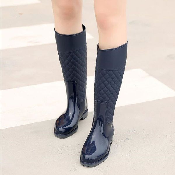 

punk style zipper women's pure color rain boots outdoor rubber water shoes for female 36-41 plus size, Black