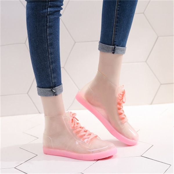 

2021 new women spring fashion waterproof transparent plus veet rain wear-resistant shoes jelly short tube ladies boots u4jz, Black