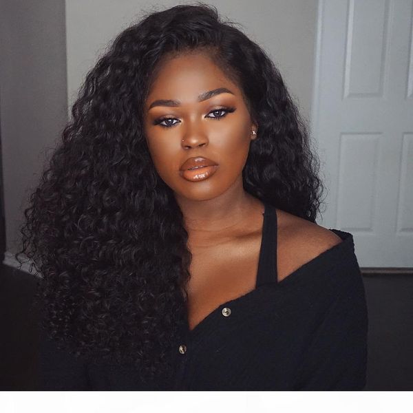 

8a 180density side part kinky curly 4*4 silk full lace wigs malaysian virgin hair glueless lace front wig natural hairline, Black;brown