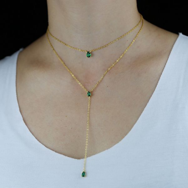 Collana girocollo da sposa da donna nuova arrivata con collana di dichiarazione a catena lunga a forma di Y pavimentata con cz verde Commercio all'ingrosso di gioielli