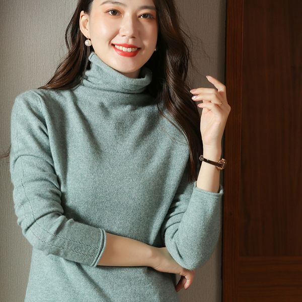 

2021 quality 110cm bust size turtleneck high women sweater 100% pure wool mesh new winter solid female pullovers colour lz57, White;black