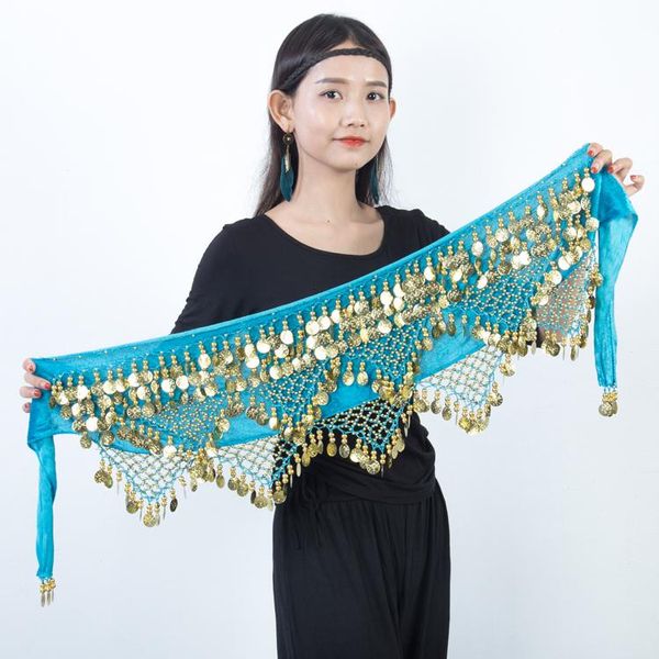 

140x18cm sequined tribal coin belt belly waist chain metal coins hip scarf gypsy tassel coin decor belly dancing, Black;red