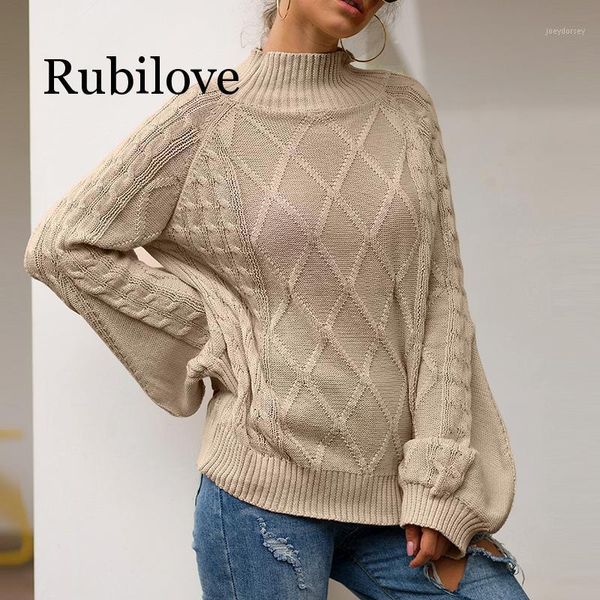 

rubilove casual women turtle neck autumn sweater female lantern sleeve loose pullovers sweater ladies winter knitted1, White;black