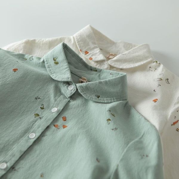 

women's blouses & shirts 2021 summer 100% cotton women blouse and printed all match slim lady elegant outwear coat, White