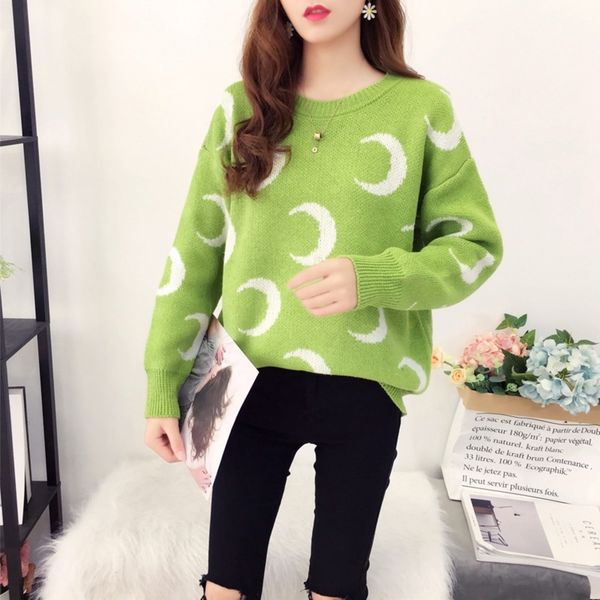 

korean new moon flower in autumn winter coat sweatersweater sweater 2019 smallfresh and looseeasy to wearlazy wind knitted sweaterwomen&#039, White;black