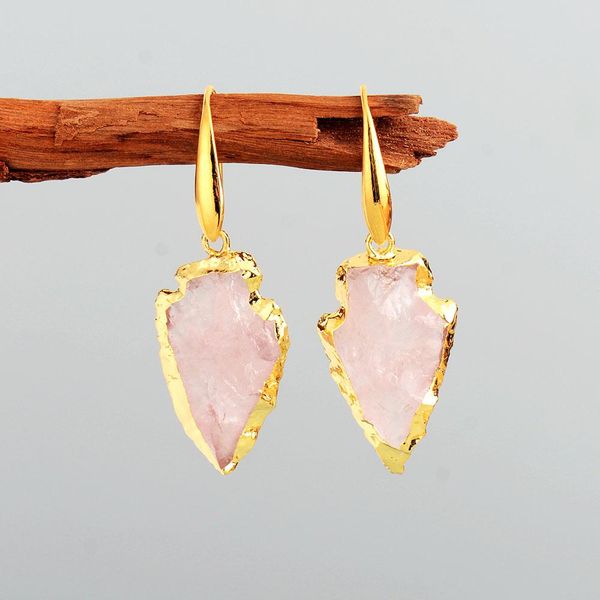 

натуральный камень серьги для женщин золотой тон arrowhead rose quartzs серьги падения элегантные ювелирные изделия femme bijoux dropship jl, Golden;silver