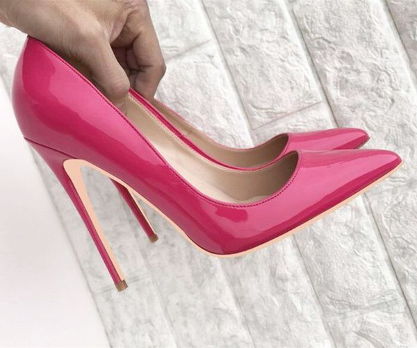 

2021 new red rose leather female classic high-end pumps 12cm stilettos ladies pointed to wedding shoes 39y8, Black