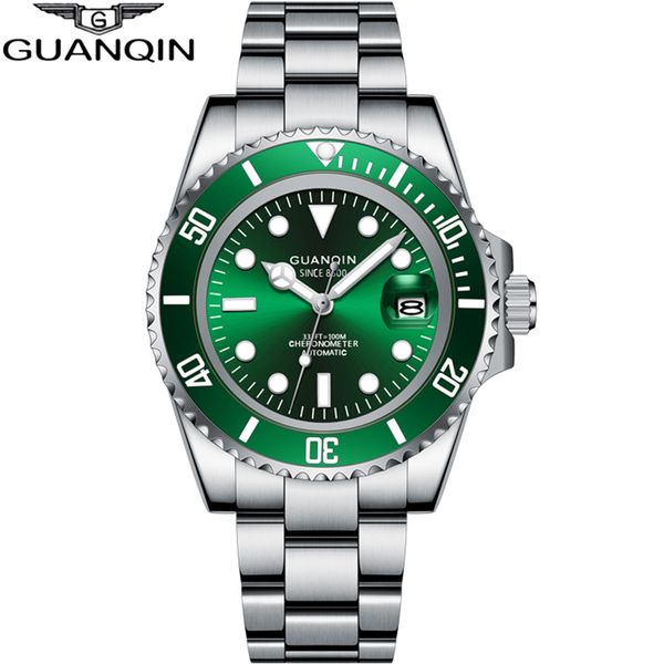 

guanqin 2020 japan nh35a mechanical movement watch men 100m waterproof automatic watch ceramics sport sapphire relogio masculino 0929, Slivery;brown