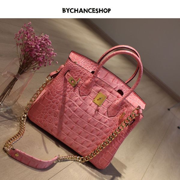 

2020 new crocodile fishbone pattern cowhide birkin bag one-shoulder crossbody chain womens bag