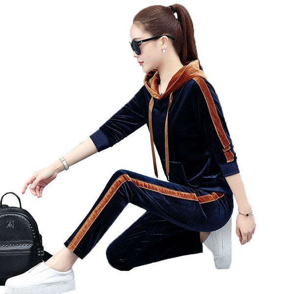 

spring sweaters for two pieces ensemble and women's pants suit women casual sports long velvet gold define r203 jfta, White