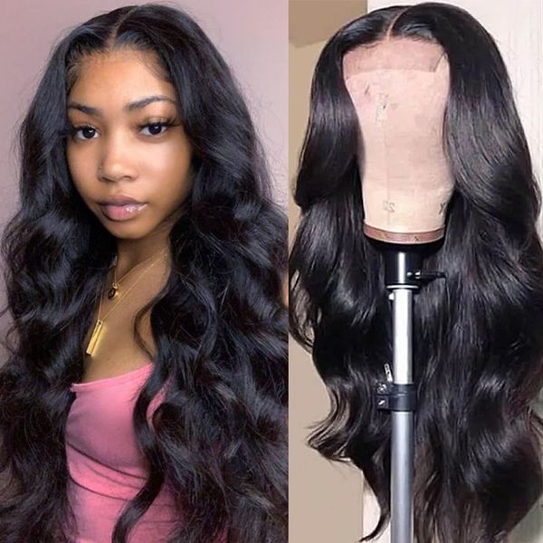 

body wave wig 4x4 lace closure wig ali annabelle body wave human hair wigs natural 150 180 density brazilian human hair lace wig, Black;brown