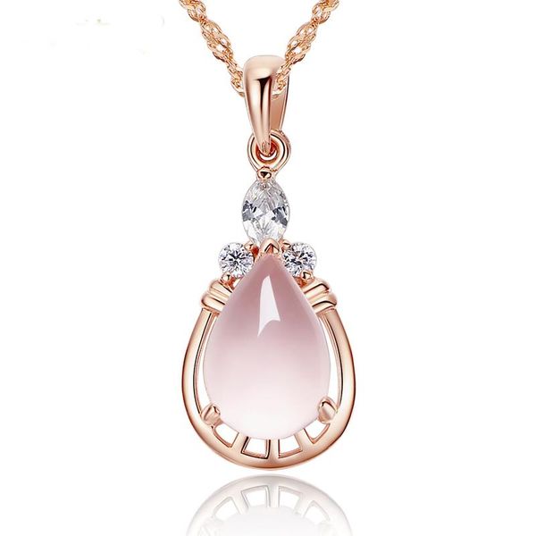 

pendant necklaces ociki rose gold color ross quartz cz pink opal necklace chokers for women girls gift drop sweet jewelry, Silver