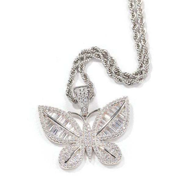 

white gold silver color full t cz butterfly pendant necklace with chain jewelry