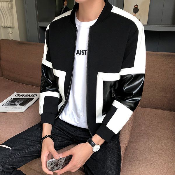 

2020 men's splice erkek deri mont jackets from motorcycle jacket leather l98m, Black