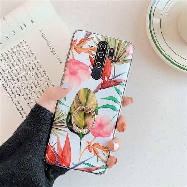 

flykylin кольцо стенда телефона чехол для xiaomi redmi note 7 pro note 8 примечание 6 задняя крышка мягкий tpu силиконовые цветы телефон bby