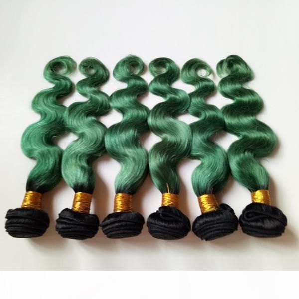 

european brazilian virgin hair weaves ombre 1b green double weft elegant lady's beauty indian remy human hair extensions two tone hair, Black