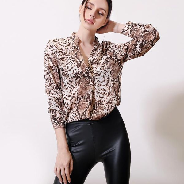 

2020 fashion animal printed women blouse shirts long sleeve leopard pattern blouses v neck fall women clothing1, White