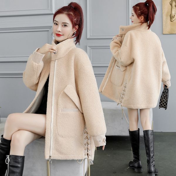 

2021 plus size lamb wool new women autumn winter coat female fashion woolen jacket elegant overcoat lady coats b n7y2, Black