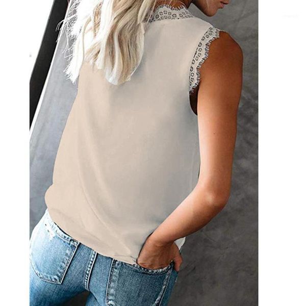 

home&nest women v-neck sleeveless lace trim flowy tank blouse solid summer vest patchwork women's blouse 20201, White