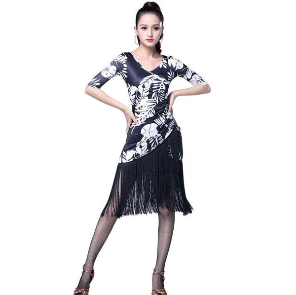 

stage wear latin skirt lady irregular tassel night club performance t dress, Black;red
