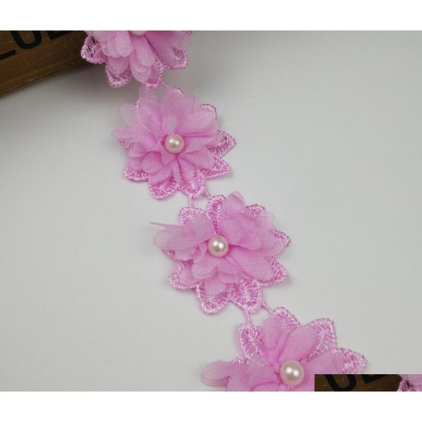 

15yard pink pearl flower chiffon lace fabric trim ribbon for apparel sewing diy bridal wedding dol qylrdr mj_bag