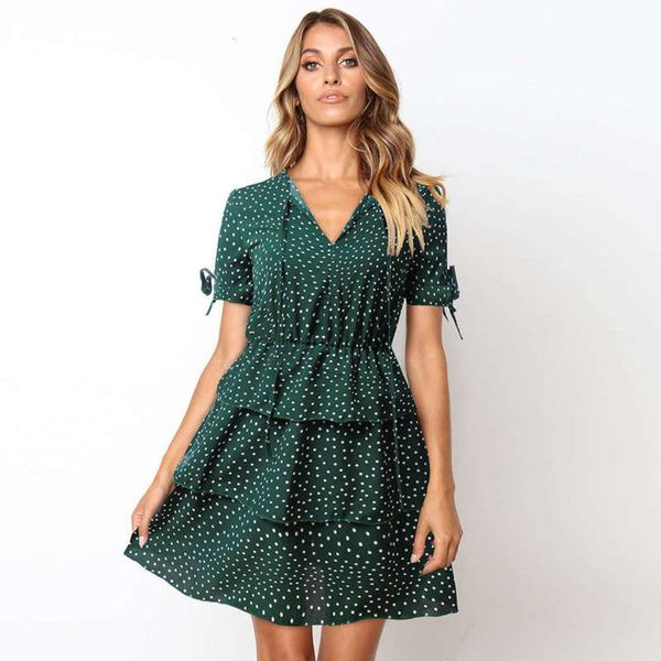 

skirt 2019 new women's bohemian beach printed polka dot lace up dress, Black;gray