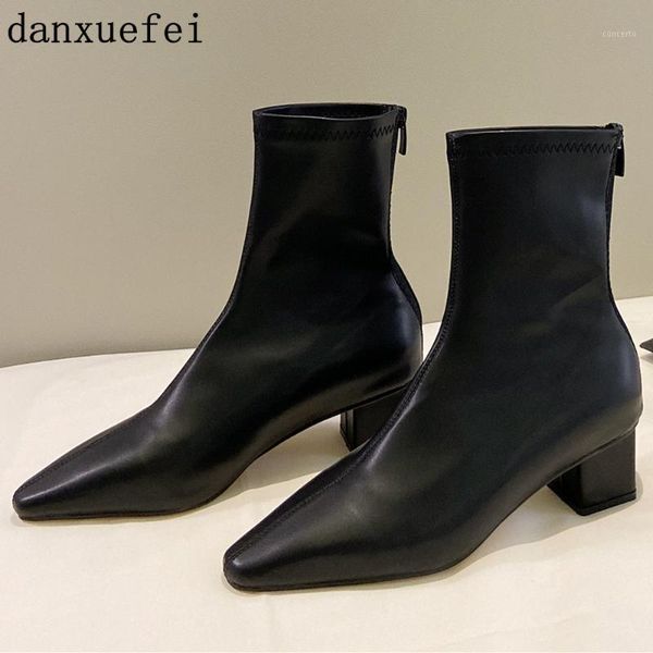 

women's great pu leather back zip thick heel autumn ankle boots pointed toe elegant ladies med heel comfort short booties shoes1, Black