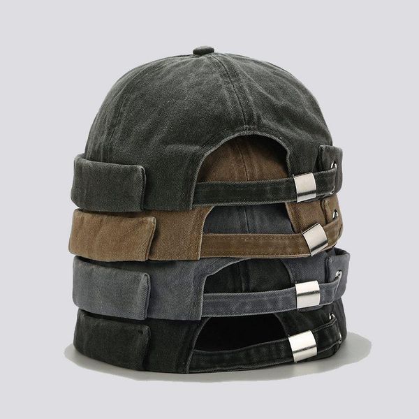 

ball caps retro brimless cap hip-hop hat for women men hippie rolled cuff harbour washed melon sailor, Blue;gray