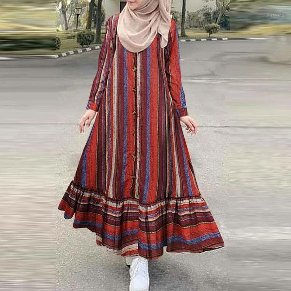 

casual dresses women's muslim autumn sundress 2022 kaftan printed hijab dress long sleeve ruffle vestidos female button maxi rob, Black;gray