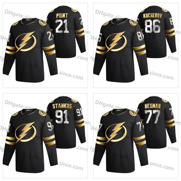 

21 point tampa bay lightning 2020-21 golden limited edition black jersey brayden nikita kucherov stamkos andrei vasilevskiy palat hedman, Black;red